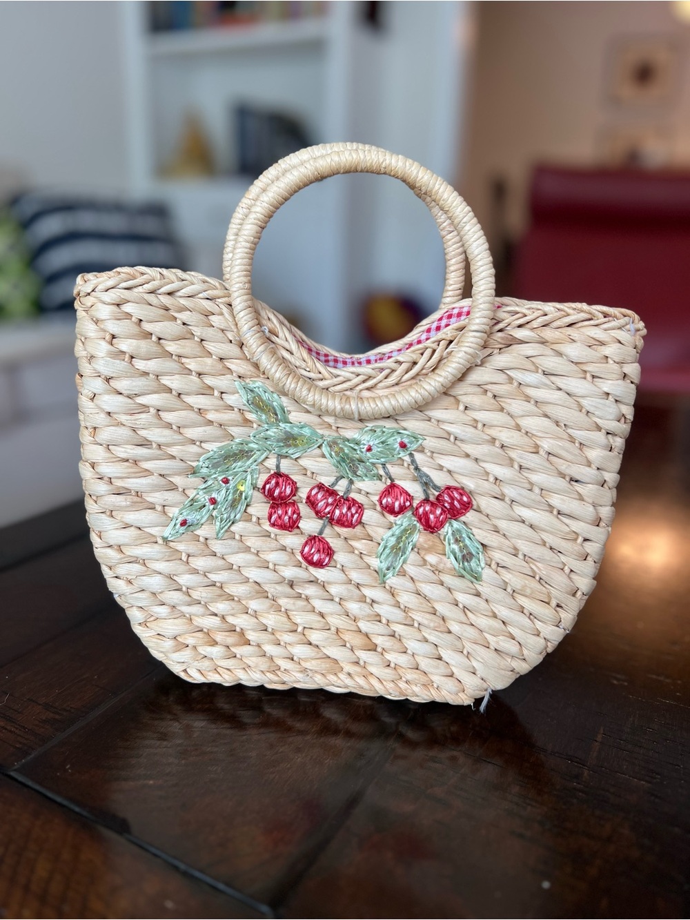 Cappelli Straw World Embroidered Straw Tote Bag | Cherry Berry Basket Purse